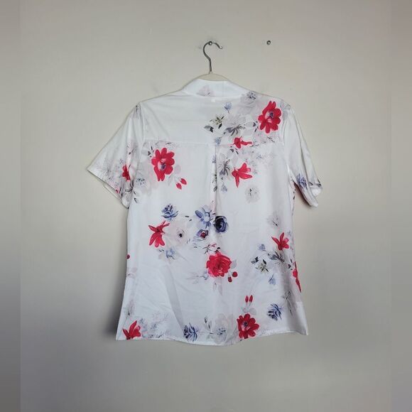 Floral Lightweight Blouse Short Sleeve Notched Neckline Japanese Inspired Medium - Picture 10 of 10